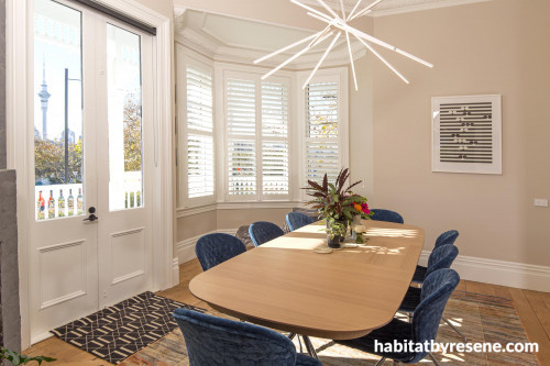brown dining room, taupe dining room, neutral dining room, resene sandspit brown